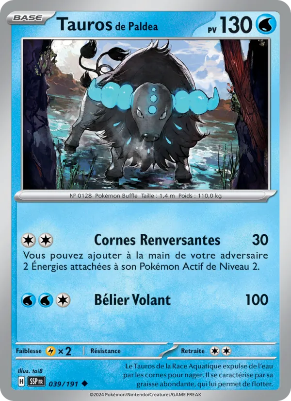 Tauros de Paldea 39/191 — EV08 – Étincelles Déferlantes — Carte Pokémon française