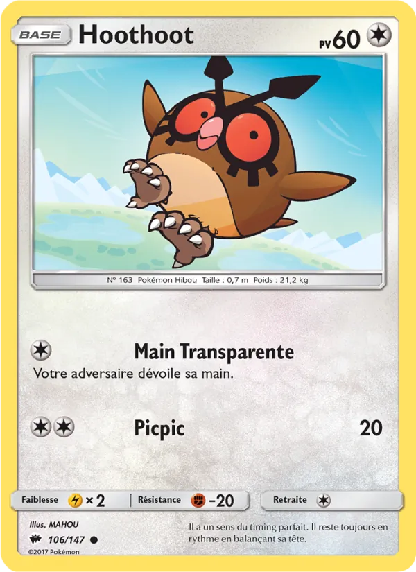 Hoothoot 106/147 — SL3 – Ombres Ardentes — Carte Pokémon française