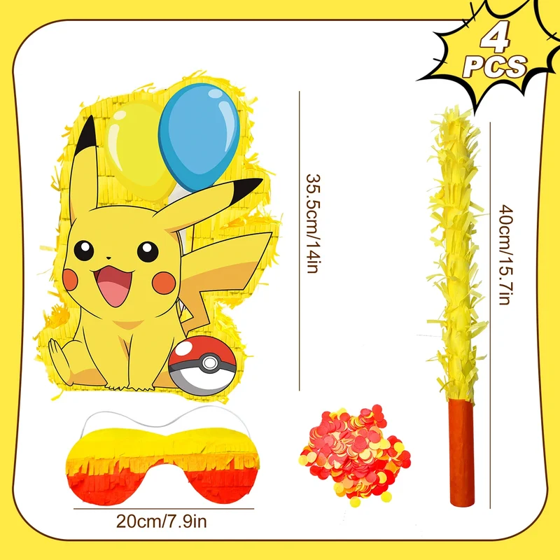 Ensemble de pinata Pokémon Pikachu 4 pièces pour anniversaires, fêtes, etc.