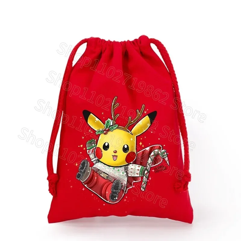 Sac de Noël Pokémon Pikachu avec cordon de serrage pour le Père Noël, cadeaux de Noël, etc.