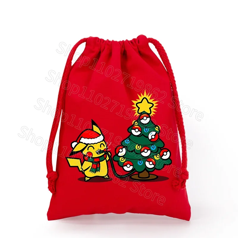 Sac de Noël Pokémon Pikachu avec cordon de serrage pour le Père Noël, cadeaux de Noël, etc.
