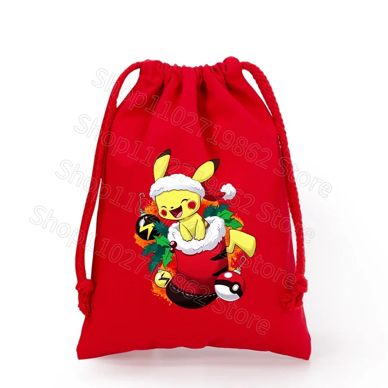 Sac de Noël Pokémon Pikachu avec cordon de serrage pour le Père Noël, cadeaux de Noël, etc.