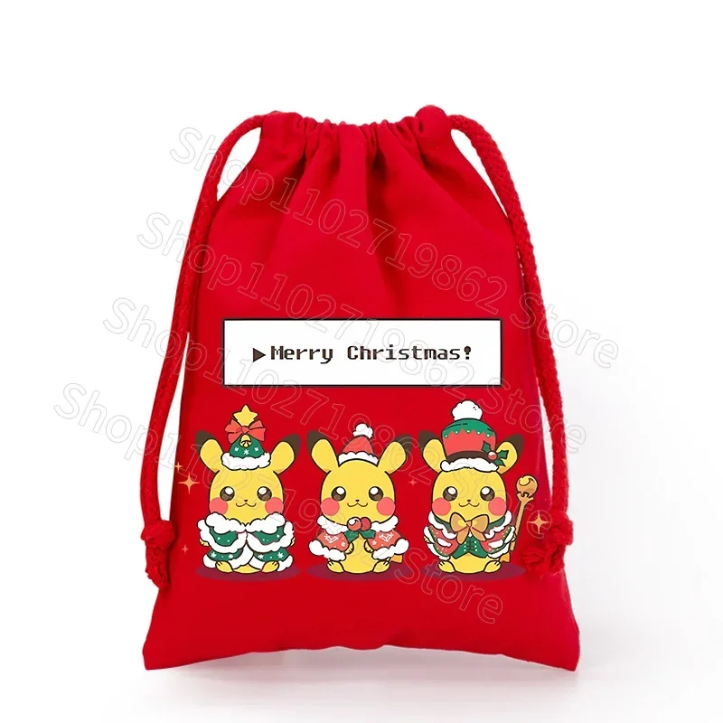 Sac de Noël Pokémon Pikachu avec cordon de serrage pour le Père Noël, cadeaux de Noël, etc.
