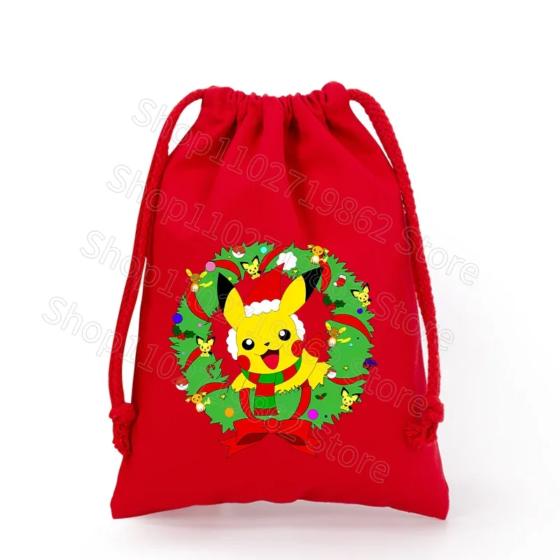 Sac de Noël Pokémon Pikachu avec cordon de serrage pour le Père Noël, cadeaux de Noël, etc.