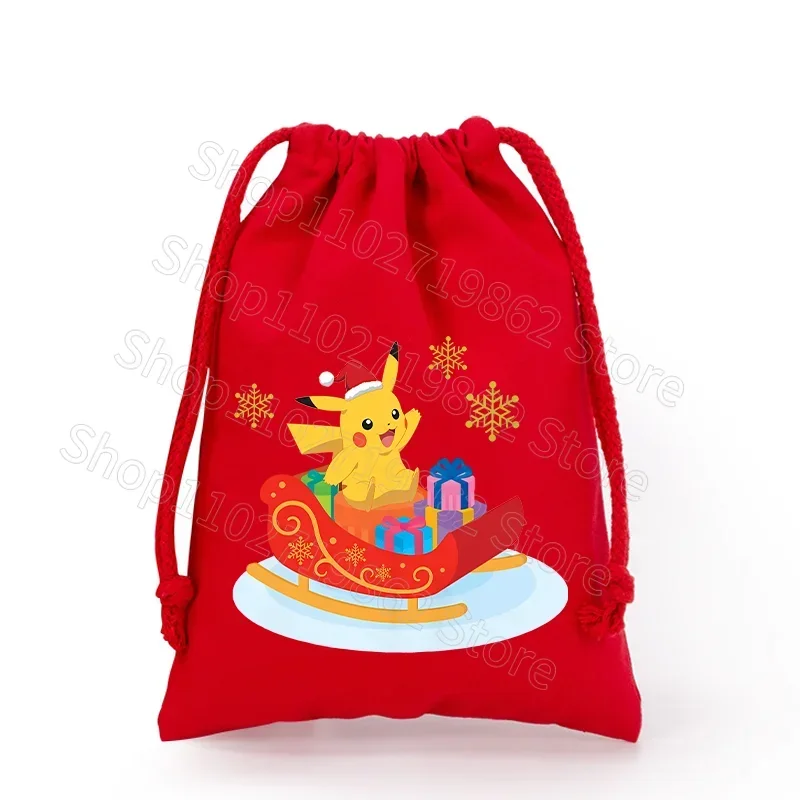 Sac de Noël Pokémon Pikachu avec cordon de serrage pour le Père Noël, cadeaux de Noël, etc.