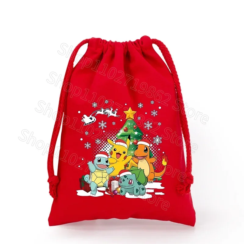 Sac de Noël Pokémon Pikachu avec cordon de serrage pour le Père Noël, cadeaux de Noël, etc.
