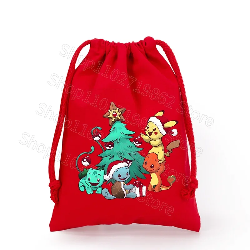 Sac de Noël Pokémon Pikachu avec cordon de serrage pour le Père Noël, cadeaux de Noël, etc.
