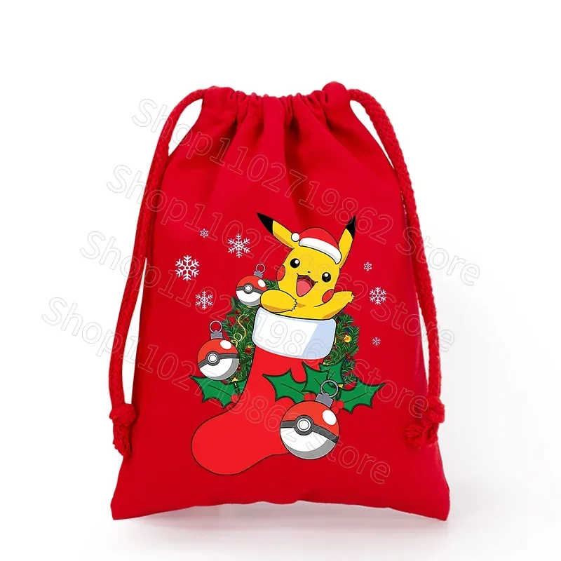 Sac de Noël Pokémon Pikachu avec cordon de serrage pour le Père Noël, cadeaux de Noël, etc.