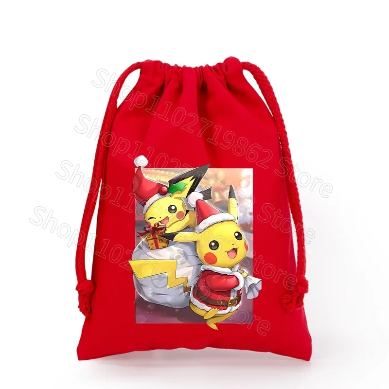 Sac de Noël Pokémon Pikachu avec cordon de serrage pour le Père Noël, cadeaux de Noël, etc.