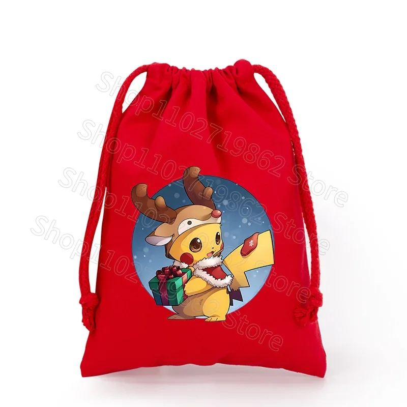 Sac de Noël Pokémon Pikachu avec cordon de serrage pour le Père Noël, cadeaux de Noël, etc.