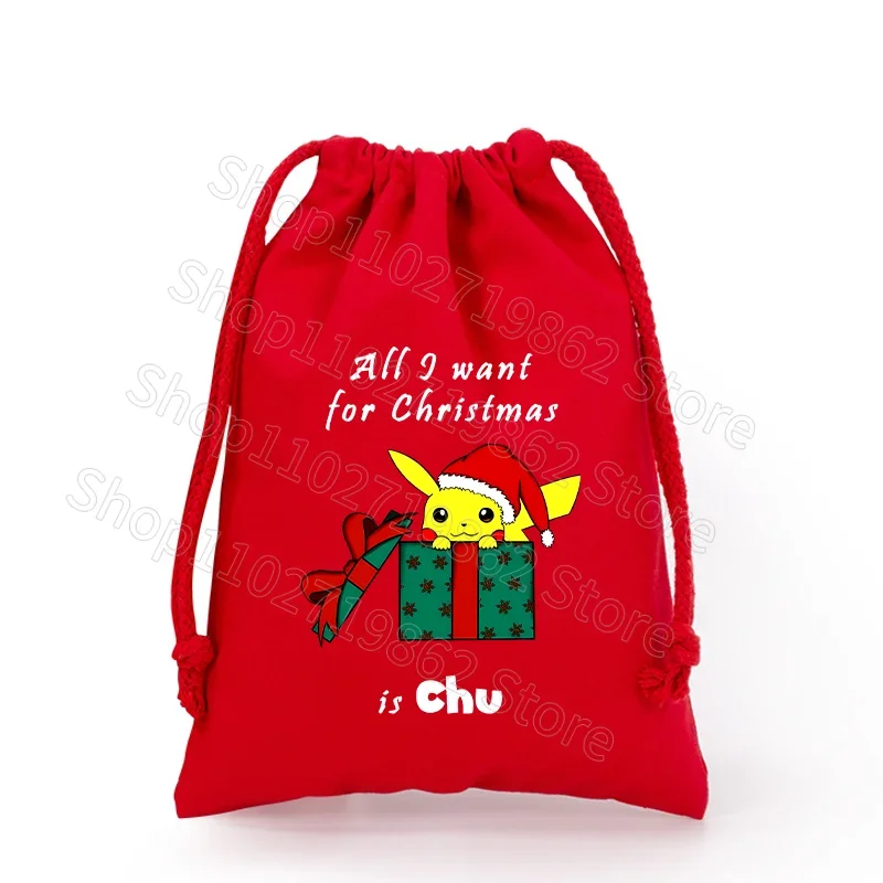Sac de Noël Pokémon Pikachu avec cordon de serrage pour le Père Noël, cadeaux de Noël, etc.