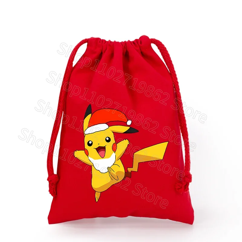 Sac de Noël Pokémon Pikachu avec cordon de serrage pour le Père Noël, cadeaux de Noël, etc.
