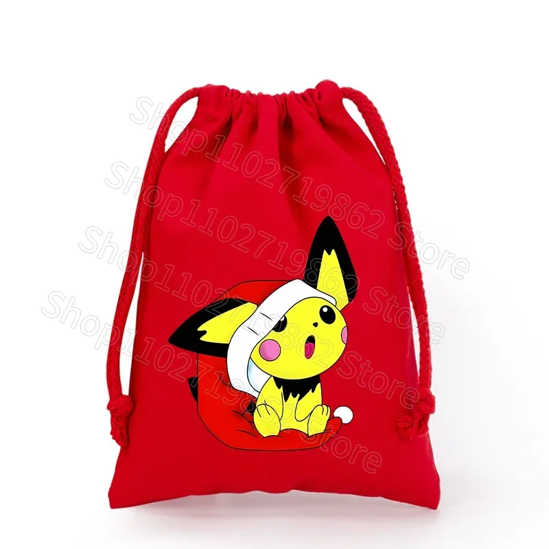 Sac de Noël Pokémon Pikachu avec cordon de serrage pour le Père Noël, cadeaux de Noël, etc.