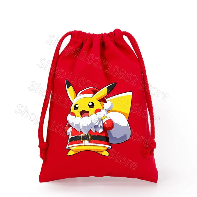 Sac de Noël Pokémon Pikachu avec cordon de serrage pour le Père Noël, cadeaux de Noël, etc.