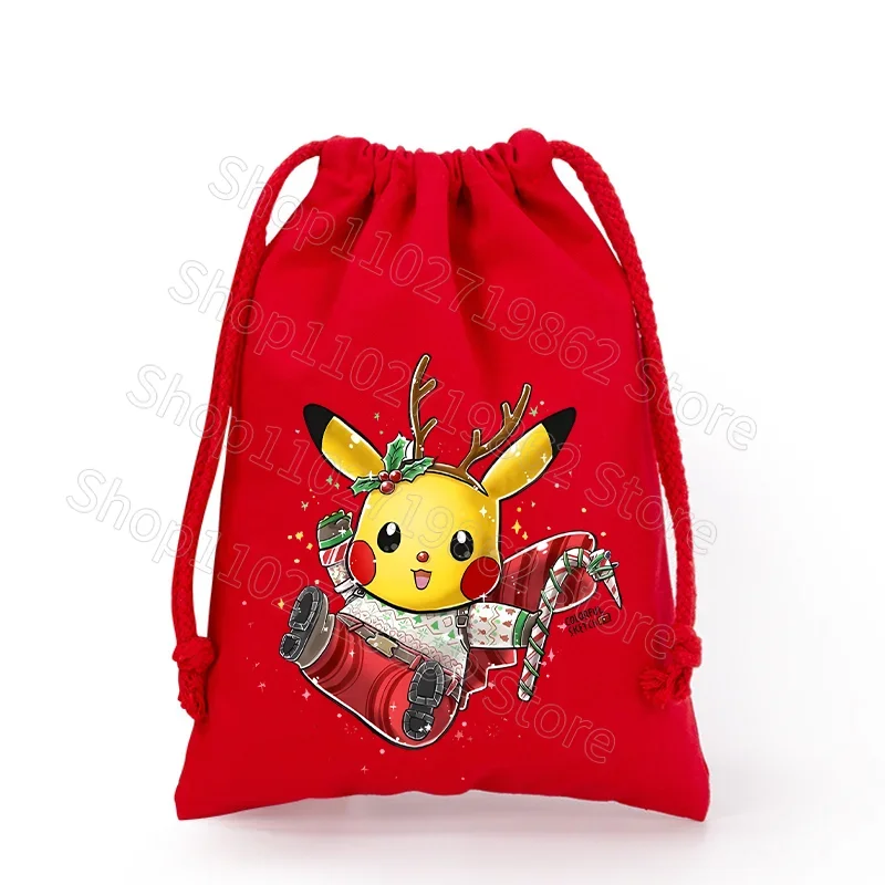 Sac de Noël Pokémon Pikachu avec cordon de serrage pour le Père Noël, cadeaux de Noël, etc.