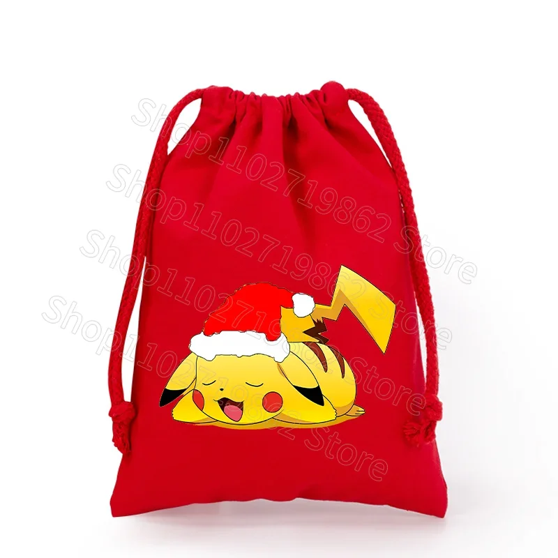 Sac de Noël Pokémon Pikachu avec cordon de serrage pour le Père Noël, cadeaux de Noël, etc.
