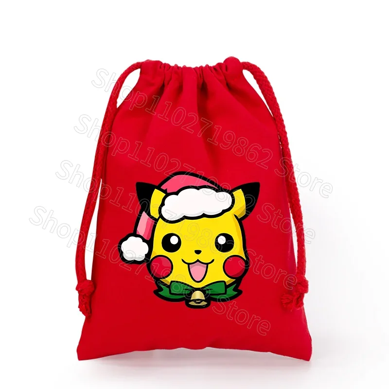 Sac de Noël Pokémon Pikachu avec cordon de serrage pour le Père Noël, cadeaux de Noël, etc.
