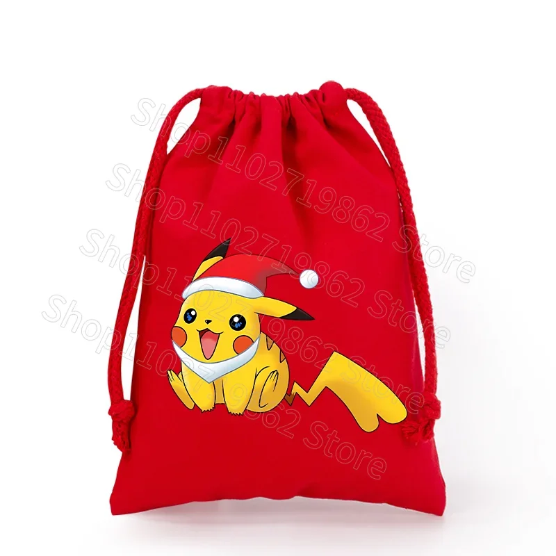 Sac de Noël Pokémon Pikachu avec cordon de serrage pour le Père Noël, cadeaux de Noël, etc.