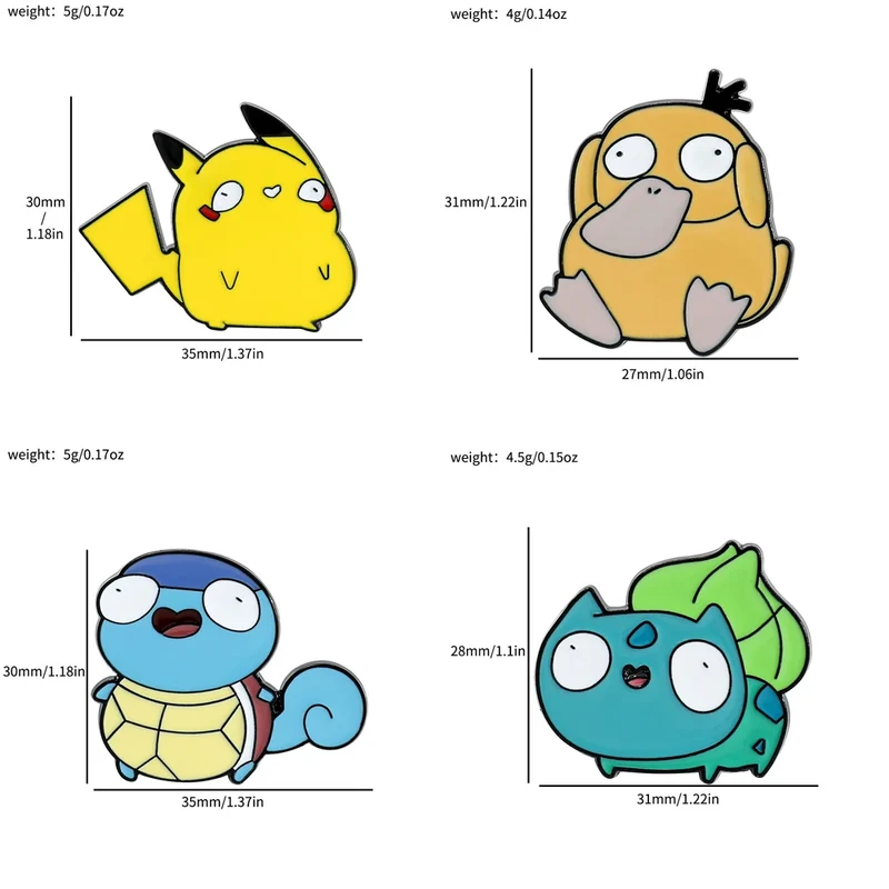 Pin's Pokémon amusants, Pikachu, Salamèche, Bulbizarre, Carapuce ou Psykokwak