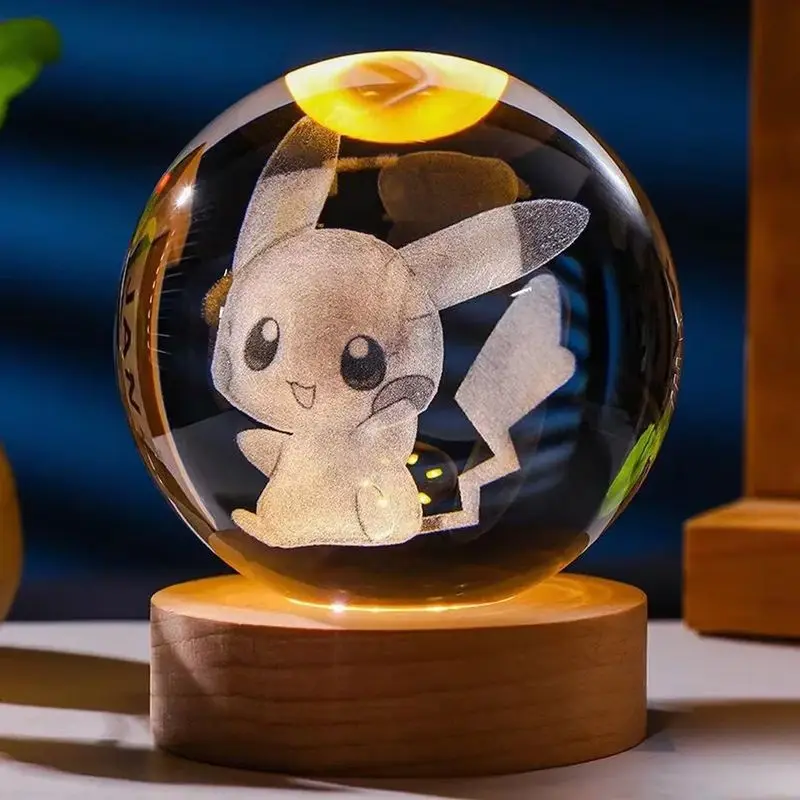 Magnifique boule de cristal 3D Pikachu (environ 12 cm)