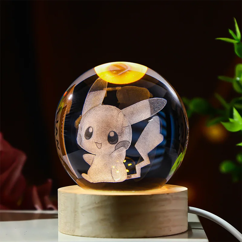 Magnifique boule de cristal 3D Pikachu (environ 12 cm)