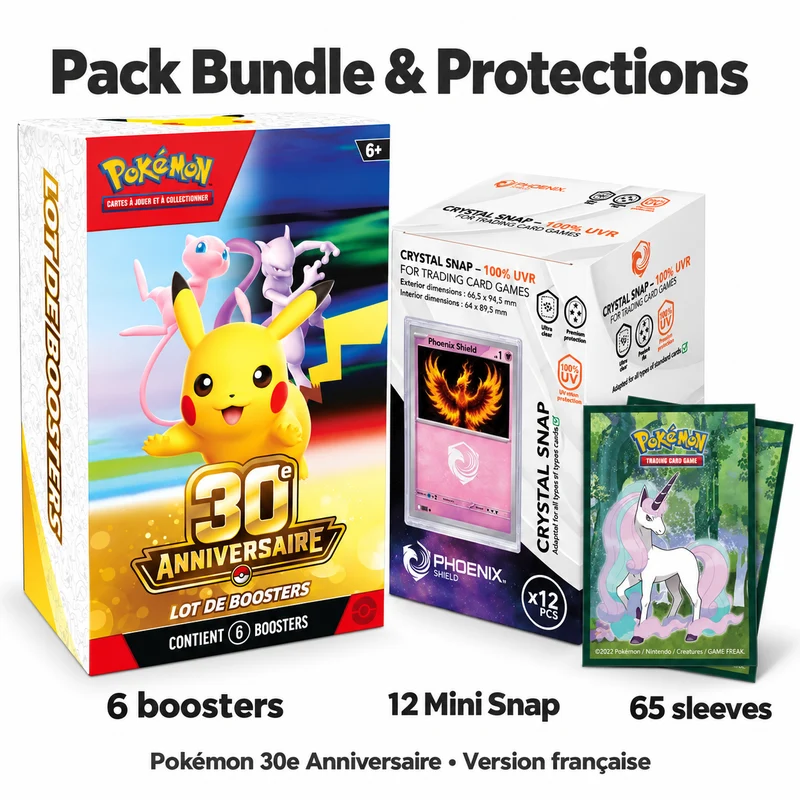 Pack Pokémon 30 ans FR – Bundle 6 Boosters + Mini Snap et Sleeves