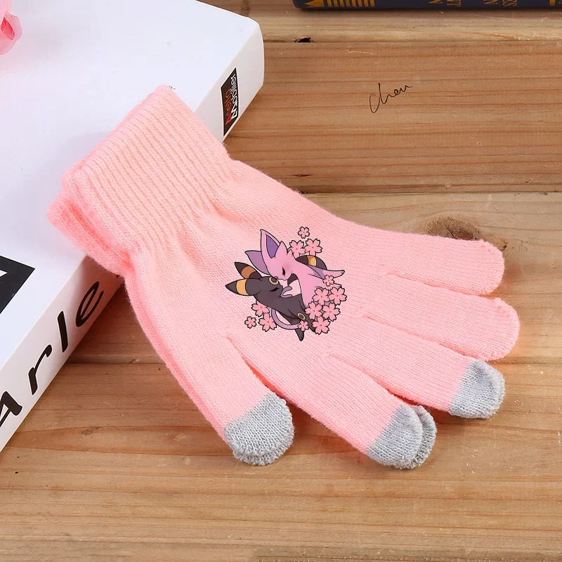 Gants d'hiver moelleux avec motifs Pokémon en rose ou noir