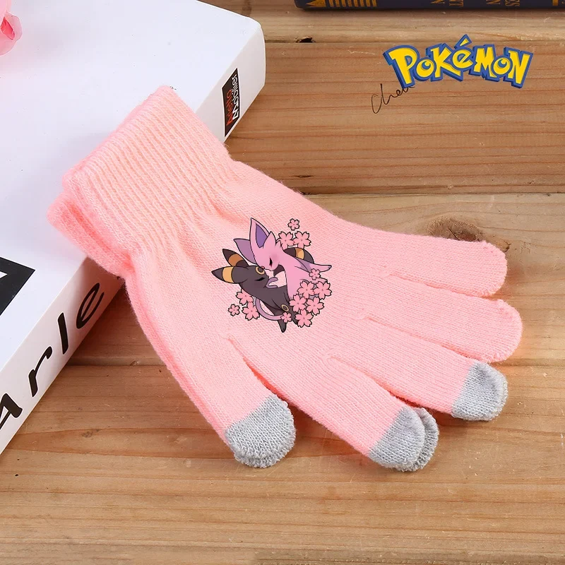 Gants d'hiver moelleux avec motifs Pokémon en rose ou noir