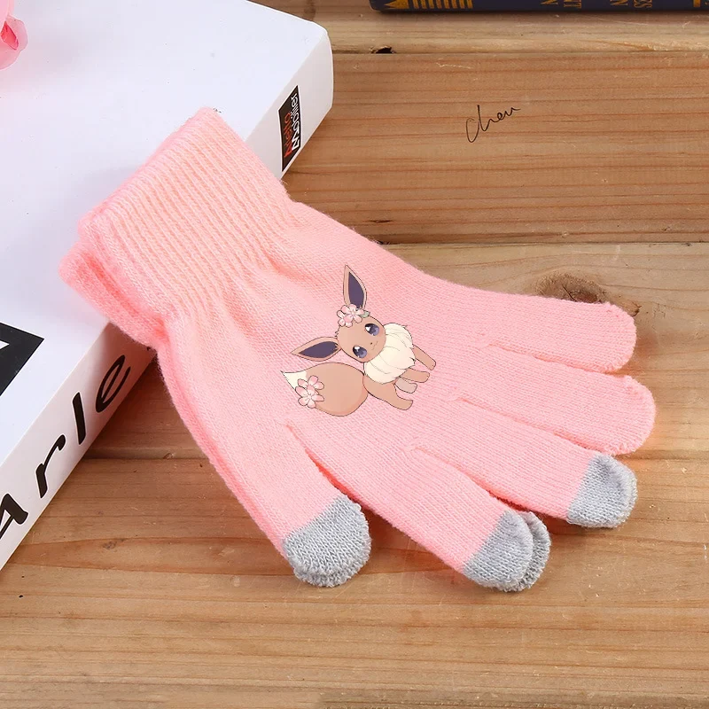 Gants d'hiver moelleux avec motifs Pokémon en rose ou noir