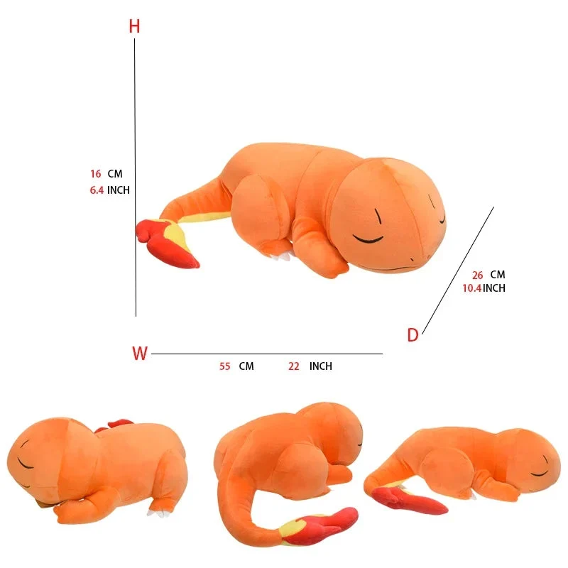 Adorable peluche Pokémon Salamèche XXL en position de sommeil (environ 45 cm)