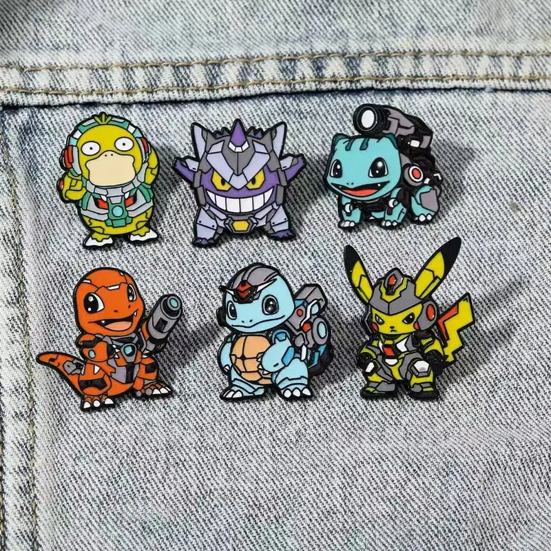 Ensemble de 6 pendentifs, colliers ou broches au look Mecha Pokemon