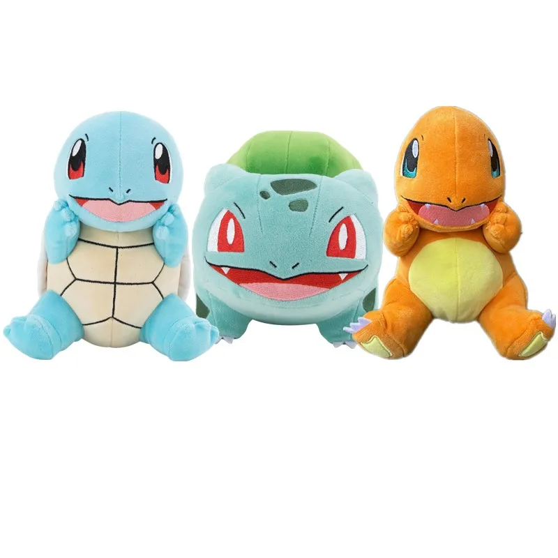 Coffret de peluches Pokémon de démarrage avec Carapuce, Bulbizarre et Salamèche (environ 18-20 cm)