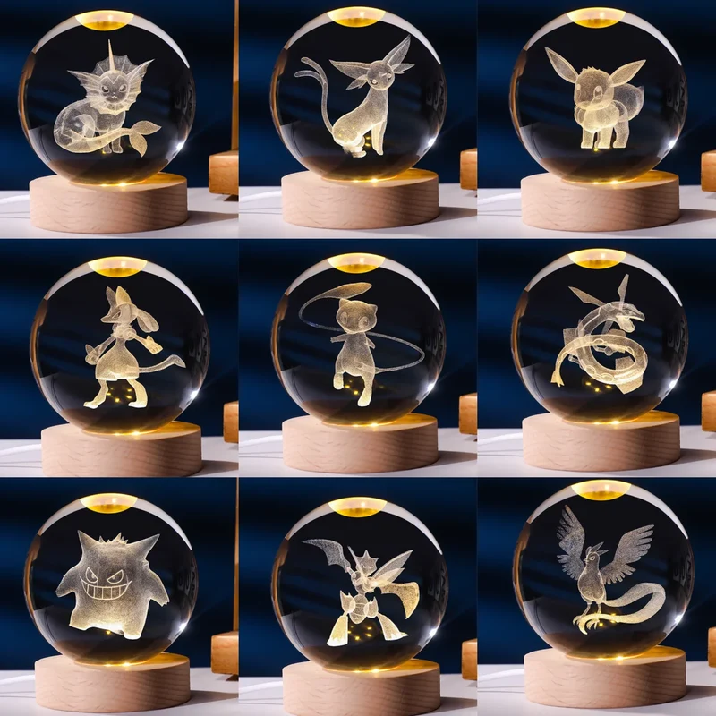 Boule de cristal Pokémon avec lumière LED, idée cadeau, nombreux motifs Pokémon