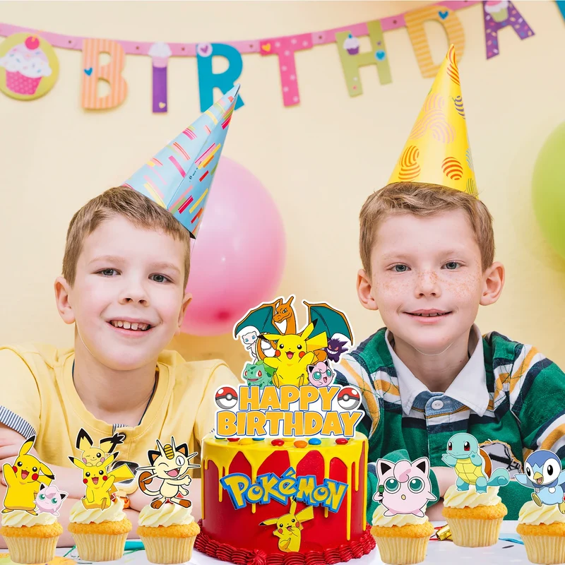 Ensemble de décoration de gâteau d'anniversaire Pokémon Pikachu avec 25 pièces Anniversaire Anniversaire d'enfant