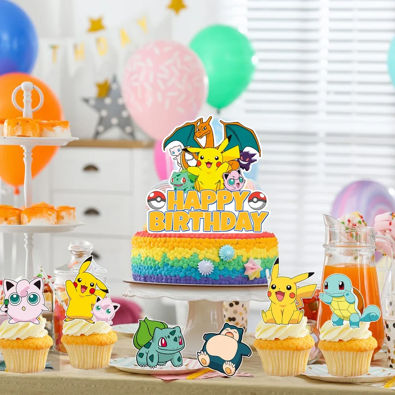 Ensemble de décoration de gâteau d'anniversaire Pokémon Pikachu avec 25 pièces Anniversaire Anniversaire d'enfant