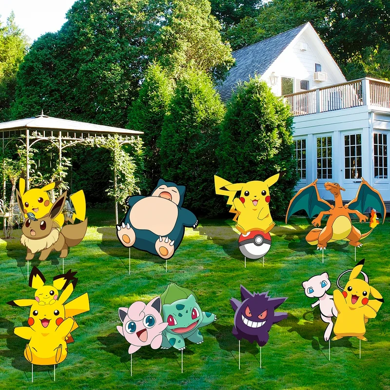 Lot de 8 panneaux décoratifs Pokémon pour anniversaires et célébrations, à l'intérieur comme à l'extérieur