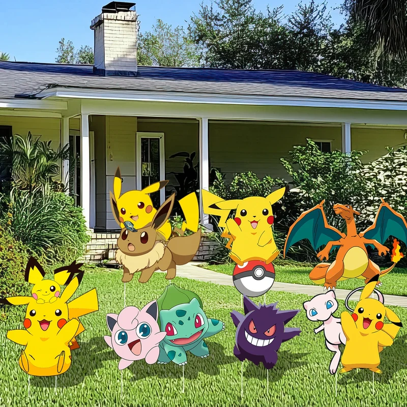 Lot de 8 panneaux décoratifs Pokémon pour anniversaires et célébrations, à l'intérieur comme à l'extérieur