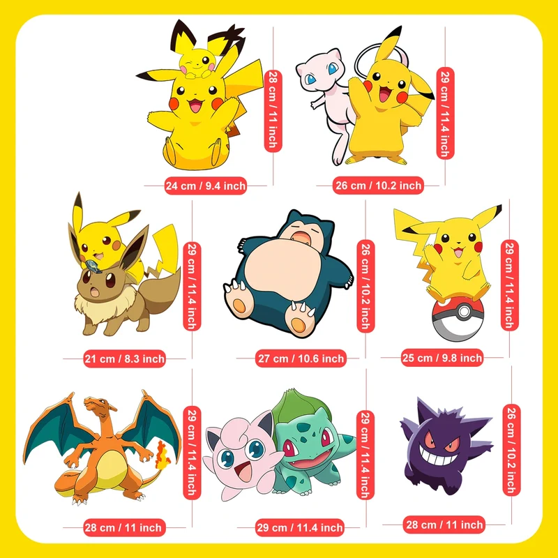 Lot de 8 panneaux décoratifs Pokémon pour anniversaires et célébrations, à l'intérieur comme à l'extérieur
