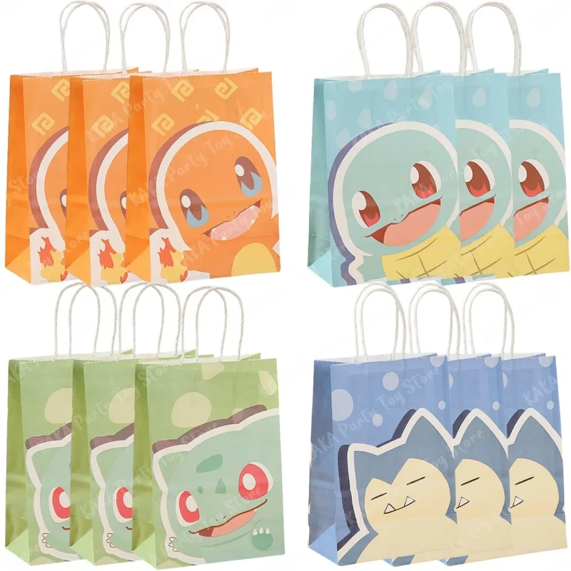 Sacs de fête Pokémon pour fêtes, anniversaires, etc. Motifs Carapuce, Salamèche, Bulbizarre et Ronflex