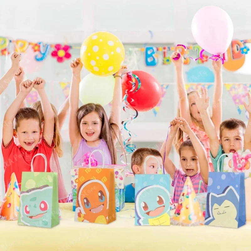 Sacs de fête Pokémon pour fêtes, anniversaires, etc. Motifs Carapuce, Salamèche, Bulbizarre et Ronflex
