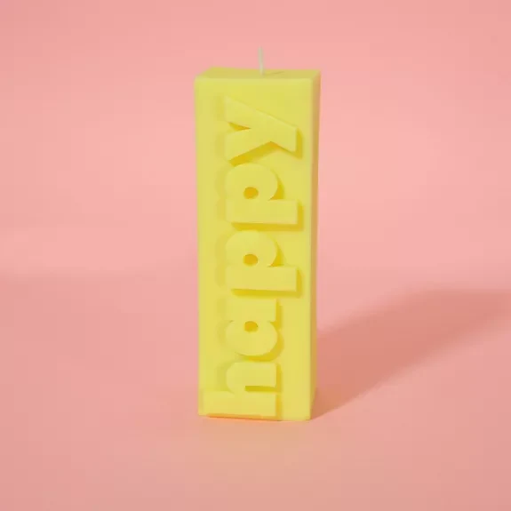Bougie Happy jaune : bougie déco good vibes en cire de soja