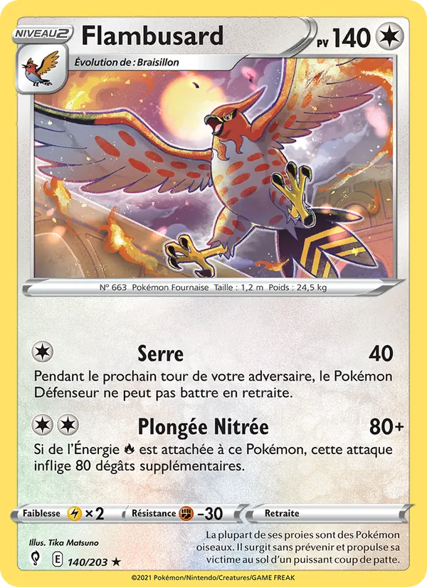 Flambusard 140/203 — EB07 - Evolution Céleste — Carte Pokémon française