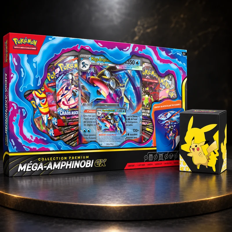 Collection Premium Méga-Amphinobi-ex + Deck Box Pikachu – Bundle Français