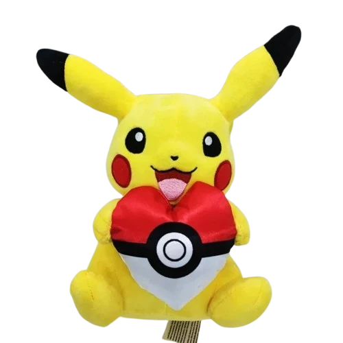 Peluche Pokémon Pikachu avec coeur en forme de Pokeball (environ 23 cm)