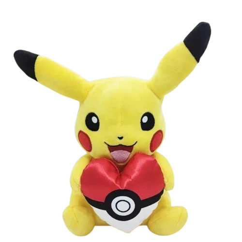 Peluche Pokémon Pikachu avec coeur en forme de Pokeball (environ 23 cm)