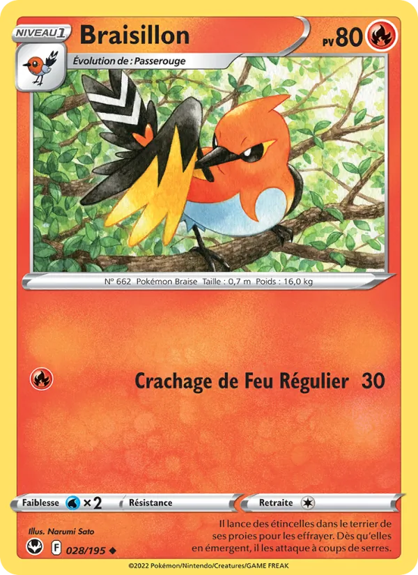 Braisillon 28/195 — EB12 – Tempête Argentée — Carte Pokémon française