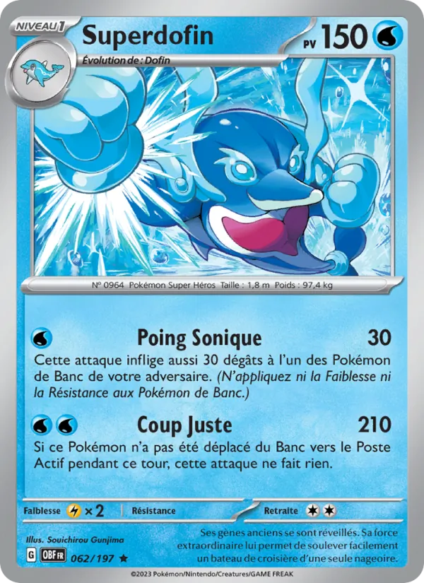 Superdofin 62/197 — EV03 – Flammes Obsidiennes — Carte Pokémon française