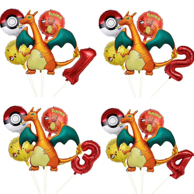 Ensemble de ballons d'anniversaire Charizard avec année et âge