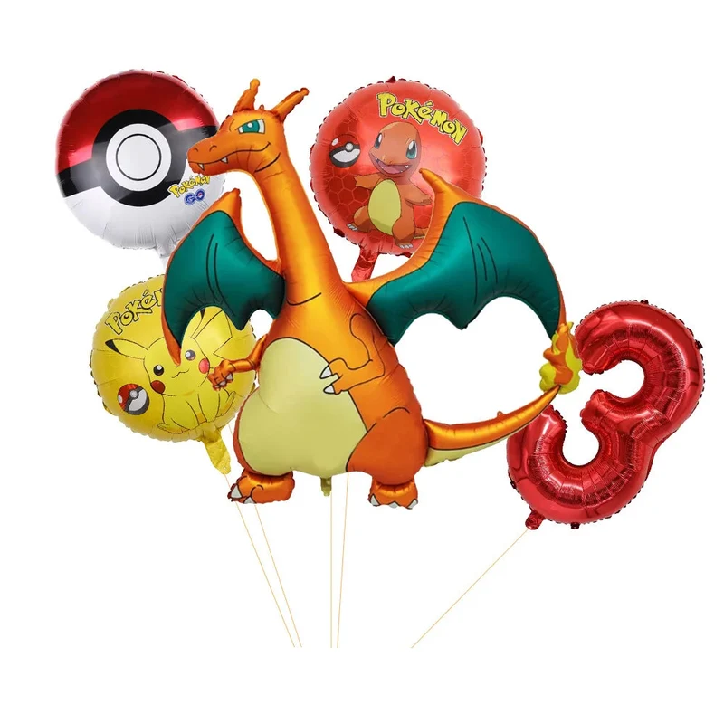 Ensemble de ballons d'anniversaire Charizard avec année et âge