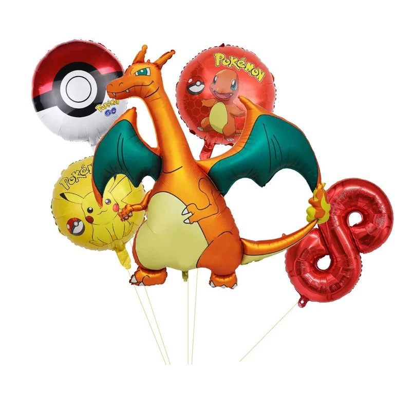 Ensemble de ballons d'anniversaire Charizard avec année et âge